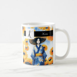 Caneca De Café Mulher em Kimono, Girassóis