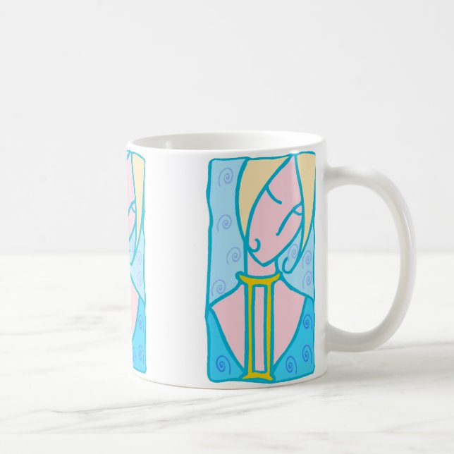 Caneca De Café Mulher Gemini 1920 em azul com símbolo (Direita)