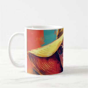Caneca De Café Mulher Moderna Ousada em Chapéu Dourado Retrato Ab