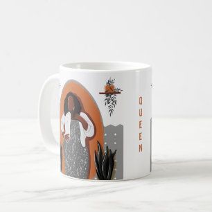 Caneca De Café Mulher Negra Curvada, Plantas Domésticas, Laranja 