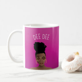 Caneca De Café Mulher Negra, Dourada Sombreada e Arma Alta, Rosa 