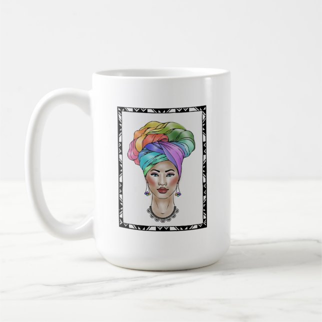 Caneca De Café Mulher Negra em Turbo Colorida (Esquerda)