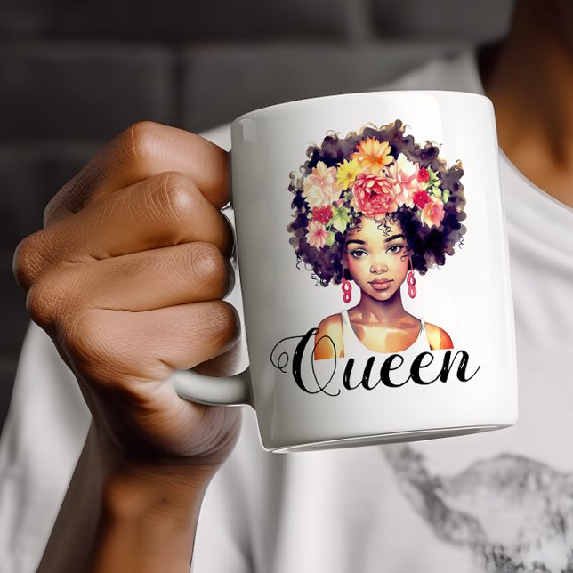 Caneca De Café Mulher Negra Floral Afro-Afro com Monograma (Criador carregado)