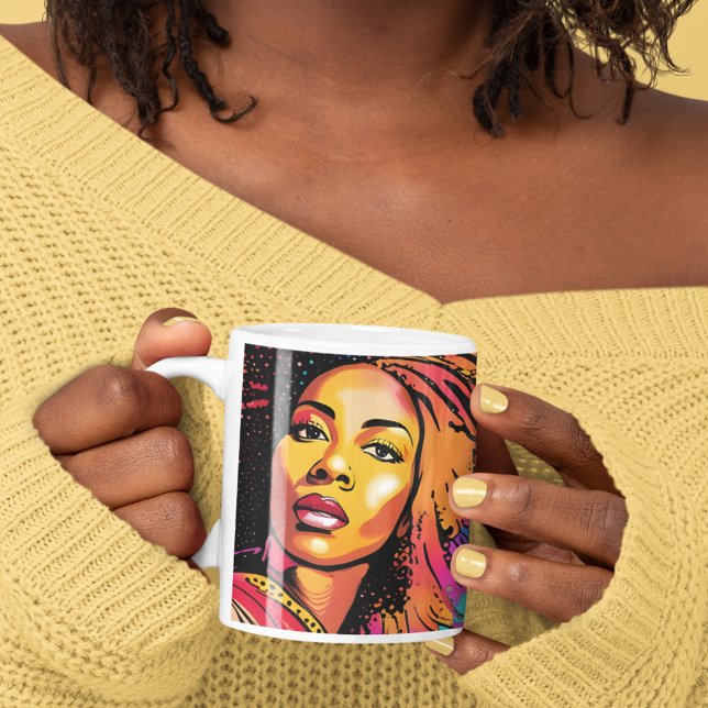 Caneca De Café Mulher Negra Linda Estilo Pop Art (Add a splash of color to your day with this pop art style coffee mug!)