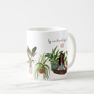 Caneca De Café Mulher Negra Meditando Plantas Domésticas