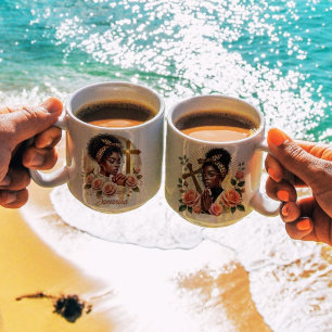 Caneca De Café Mulher Negra Preta Oradora Cristã Floral
