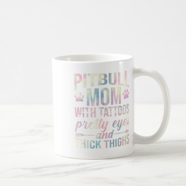 Caneca De Café Mulher Pitbull Mãe Com Tatuagens Bonito Olhos Espe (Direita)