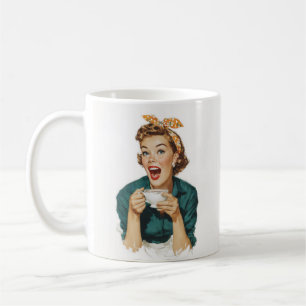 Caneca De Café Mulher Retro Alegre Desfrutando Café