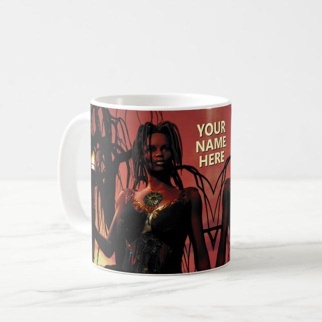 Caneca De Café Mulher segurando tocha inflamada. Personalizado (Frente Esquerda)