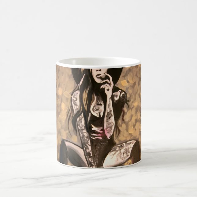 Caneca De Café Mulher Tatuada em Dourado (Centro)