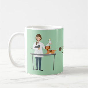 Caneca De Café Mulher Veterinária Com Animais & Texto Personaliza
