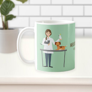 Caneca De Café Mulher Veterinária Com Animais & Texto Personaliza