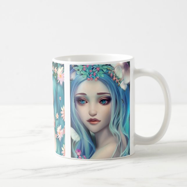 Caneca De Café Mulheres etéreas com Flores no Cabelo Azul (Direita)