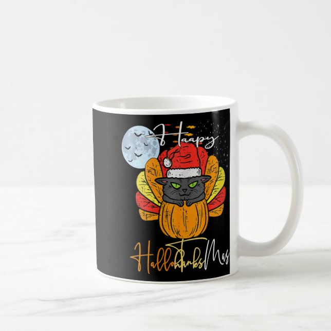 Caneca De Café Mulheres Felizes Hallothanksmas Cat Halloween Than (Direita)