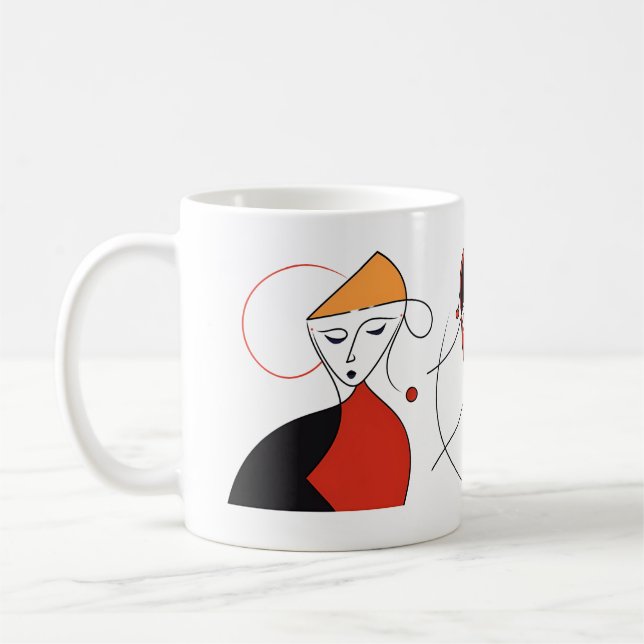 Caneca De Café Mulheres Mínimas Na Linha Abstrata (Esquerda)