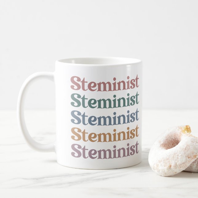 Caneca De Café Mulheres Retro Esteministas No STEM (Com Donut)