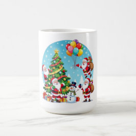 Caneca De Café **“Multi-Santa Christmas Fun – 3D Cartoon Transpar