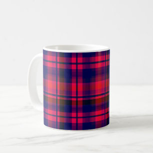 Caneca De Café Multicolorido vermelho e azul com um padrão xadrez