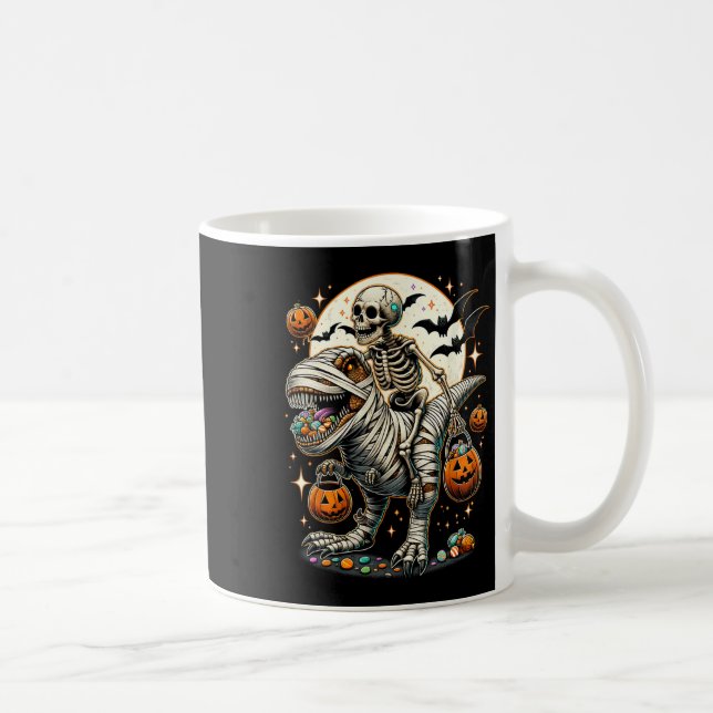 Caneca De Café Múmia de Esqueleto Montando Dinossauro T Rex Crian (Direita)