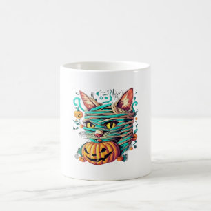 Caneca De Café Múmia Divertida de Gato no Halloween