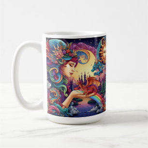 Caneca De Café Mundo de Fantasia Místico Elfico e de Dragão Bebê