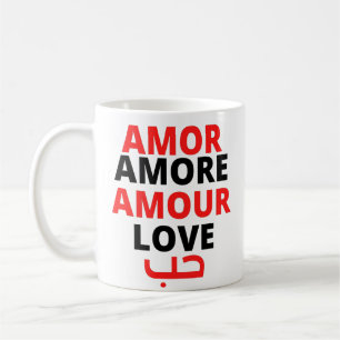 Caneca De Café Mundo pacífico do amor: Tipografia vermelha e negr
