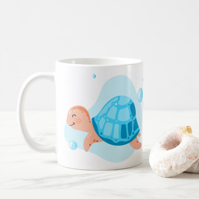 Caneca De Café Mundo subaquático. Vida no oceano. Mar ​ ​ tartaru (Com Donut)
