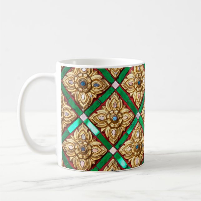Caneca De Café Muro de dentro de padrão tailandês da templethaili (Esquerda)