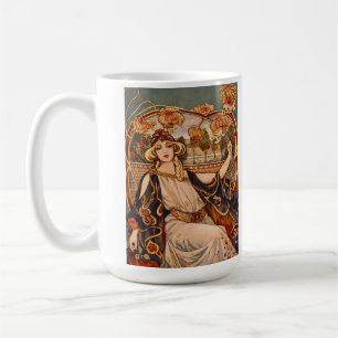 Caneca De Café Musa do Crisântemo Dourado – Floral Art Nouveau