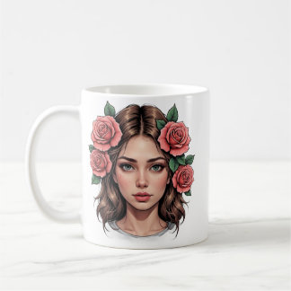 Caneca De Café Musa Floral – Camiseta de retrato artístico de ros