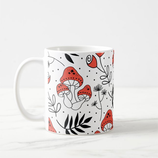 Caneca De Café Mushroom Fungi: Arte na Linha da Natureza (Esquerda)