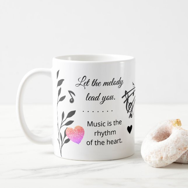 Caneca De Café Music & Heart – Inspirational Musical Quote Mug (Com Donut)