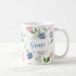 Caneca De Café Music Lover Blue Pink Elegante Floral Watercolor C