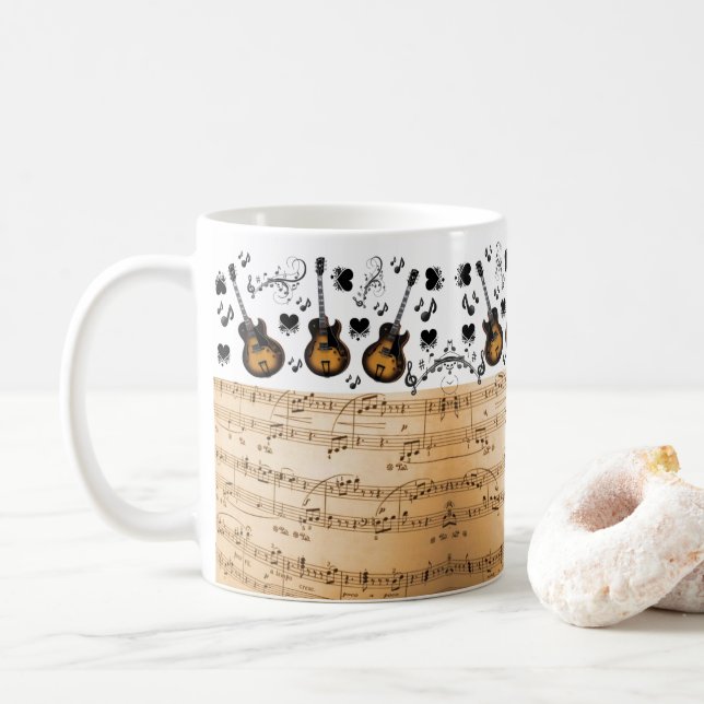 Caneca De Café Music Notes Guitar Mug (Com Donut)