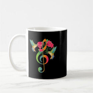 Caneca De Café Music Treble Clef Rosas Hummingbird Music Notes Mu