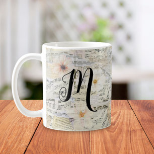 Caneca De Café Música da folha de imagem floral do Monograma Eleg