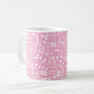 Caneca De Café Música Dançando Notas Brancas Rosa Suave