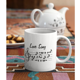 Caneca De Café Música de amor, pássaros sentados entre as notas
