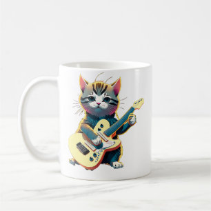 Caneca De Café Música de Guitarra de Gato Tocando Instrumento Lit
