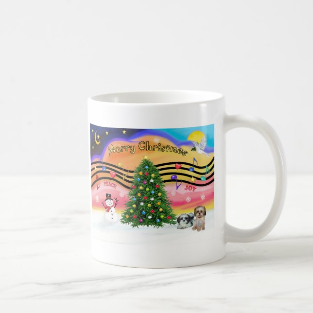 Caneca De Café Música de Natal 2 - Shih Tzu (dois) (Direita)