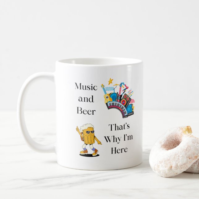Caneca De Café Música e Cerveja, é por isso que estou aqui numa (Com Donut)