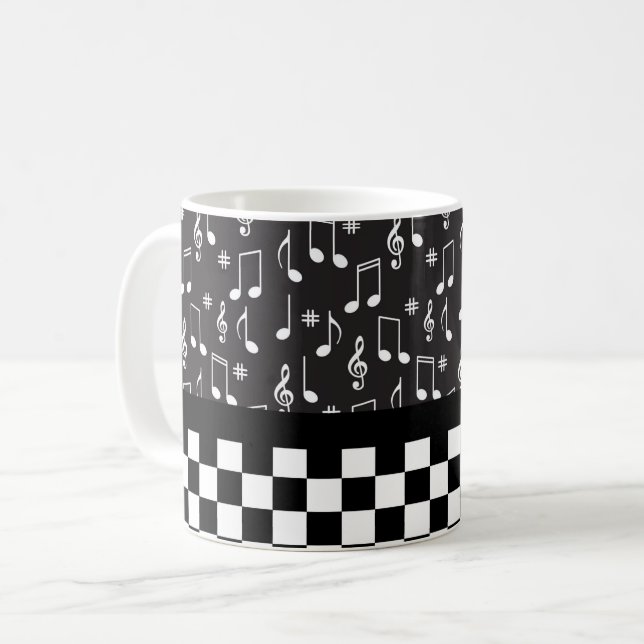 Caneca De Café Música e Quadro de Seleção Preto e Branco (Frente Esquerda)