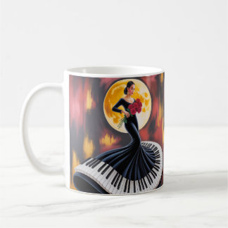 Caneca De Café Música Elegante de Piano Desenho Artístico Feminin