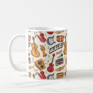 Caneca De Café Música legal Ameaçada Tambores de Piano Violão Mai