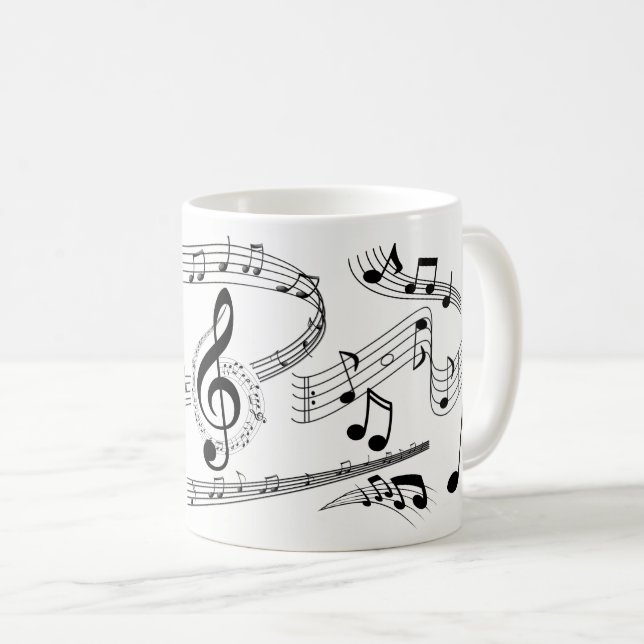 Caneca De Café Música Notas Músicas Cantor Moderno preto branco (Frente Esquerda)