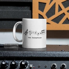 Caneca De Café Música Personalizada de Banda de Notas Musicais ou