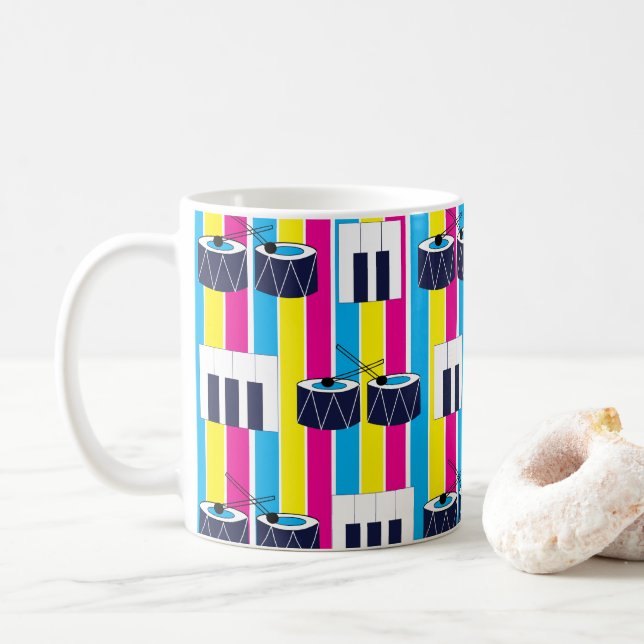 Caneca De Café Música Tambores Musicais Piano Keys Música (Com Donut)