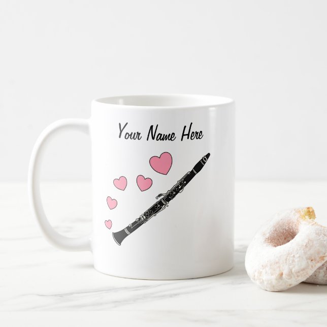 Caneca De Café Músico Clarinet Personalizado de Casamento Mug Cla (Com Donut)