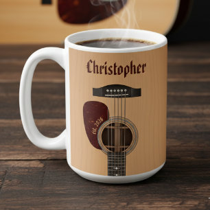Caneca De Café Músico de Guitarra Acústica Guitarrista Nome Marro