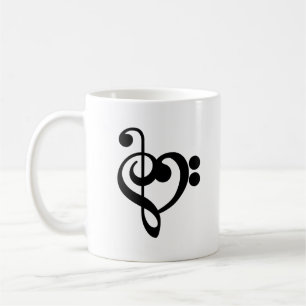 Caneca De Café Músico Música Coração -Clave de Sol Fá